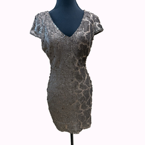 Ark & Co. Brown Gold Sequin Cap Sleeve Mini Cocktail Party Dress Sz M NWT